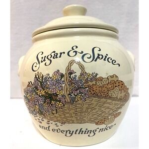 Vintage Cookie Jar USA Sugar And Spice And Everything Nice Fat Round